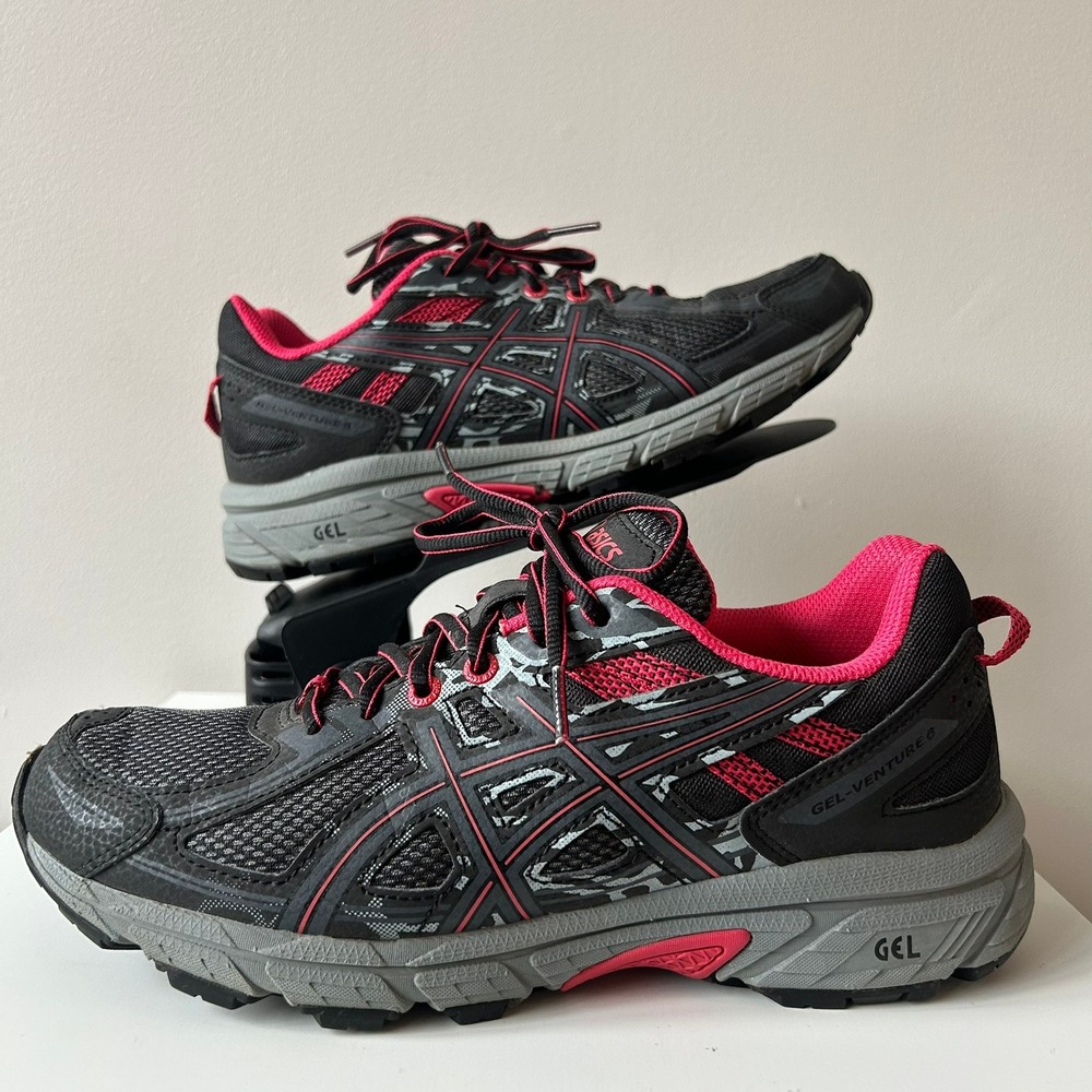ASICS Gel Venture 6 Sneakers 8.5 Black Hot‎ Pink Trail Running Shoes Sporty Gym